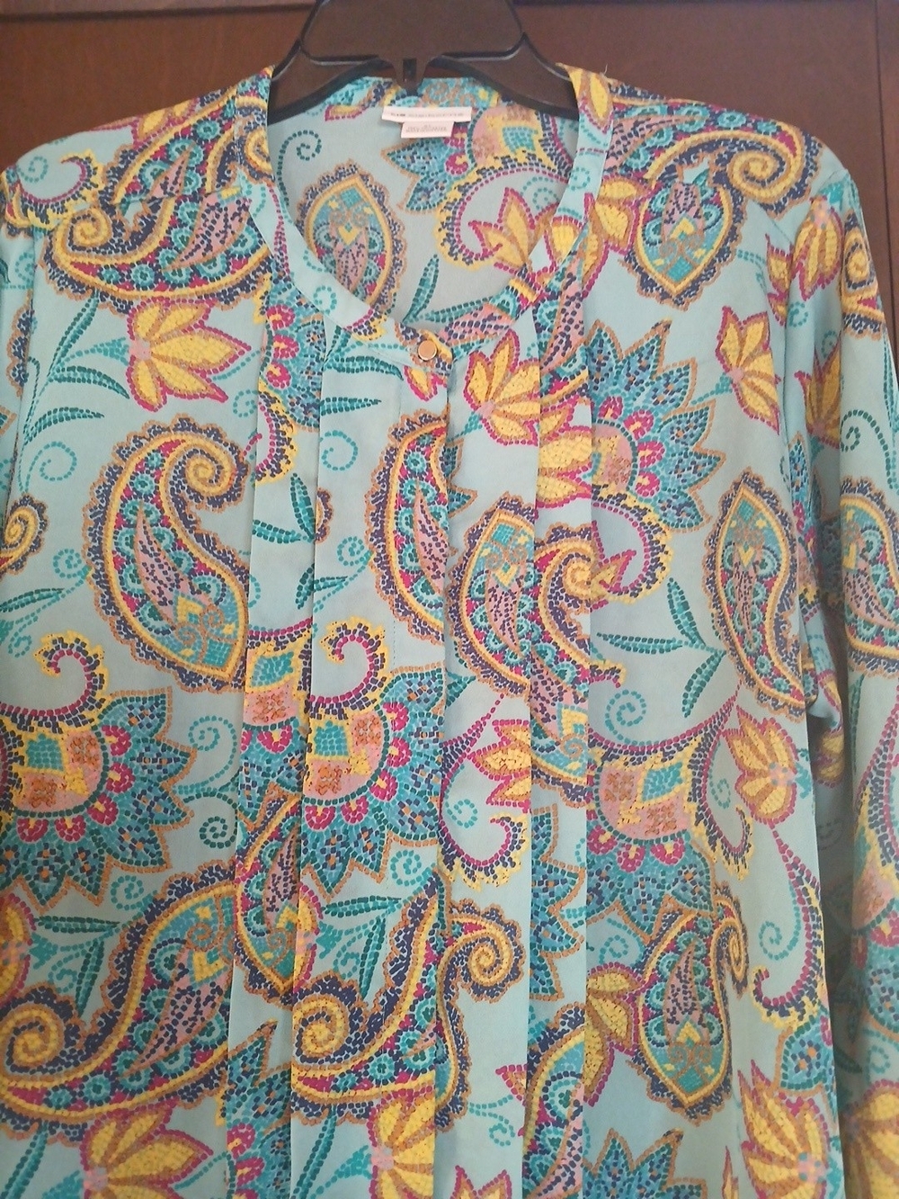 Liz Claiborne Teal Paisley-Print Shirt with Yellow Accents